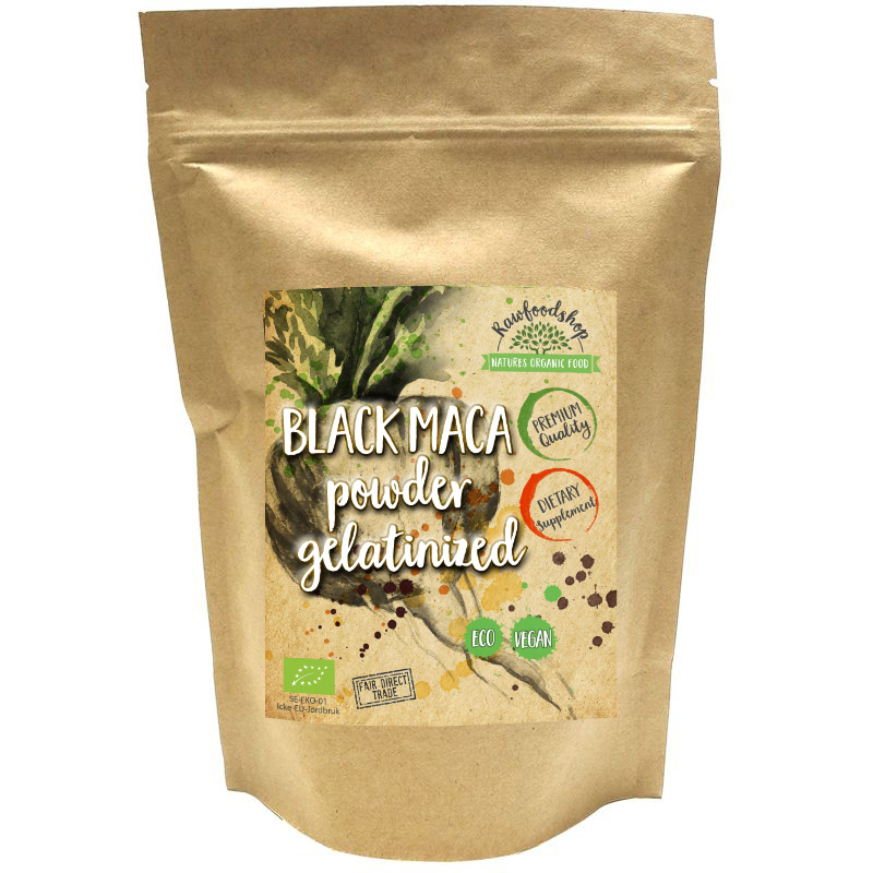 Maca-jauhe Musta Gelatinoitu LUOMU 250g ryhmässä Terveys / Ravintolisät / Maca & Ginseng @ Rawfoodshop Scandinavia AB (161325)