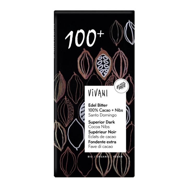 Vivani Suklaa 100% + Nibs LUOMU 80g ryhmässä Hyödykkeet & Juomat / Karkkia & Suklaata / Suklaapatukat @ Rawfoodshop Scandinavia AB (25095)