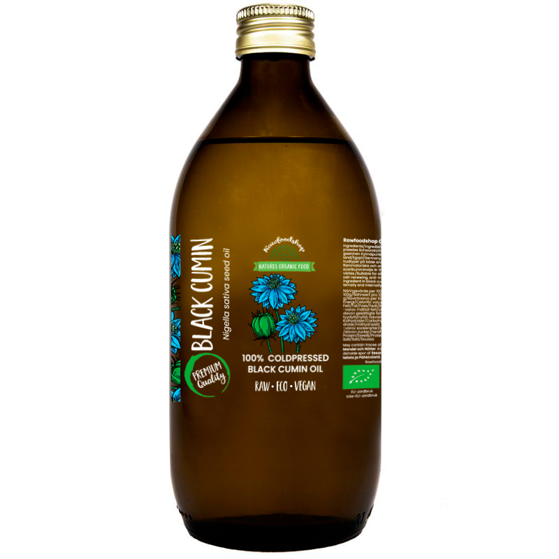 Kylmäpuristettu mustakuminaöljy LUOMU 500ml ryhmässä Iho & Vartalo / Luonnollinen DIY / Kasviöljyt @ Rawfoodshop Scandinavia AB (30044-3)