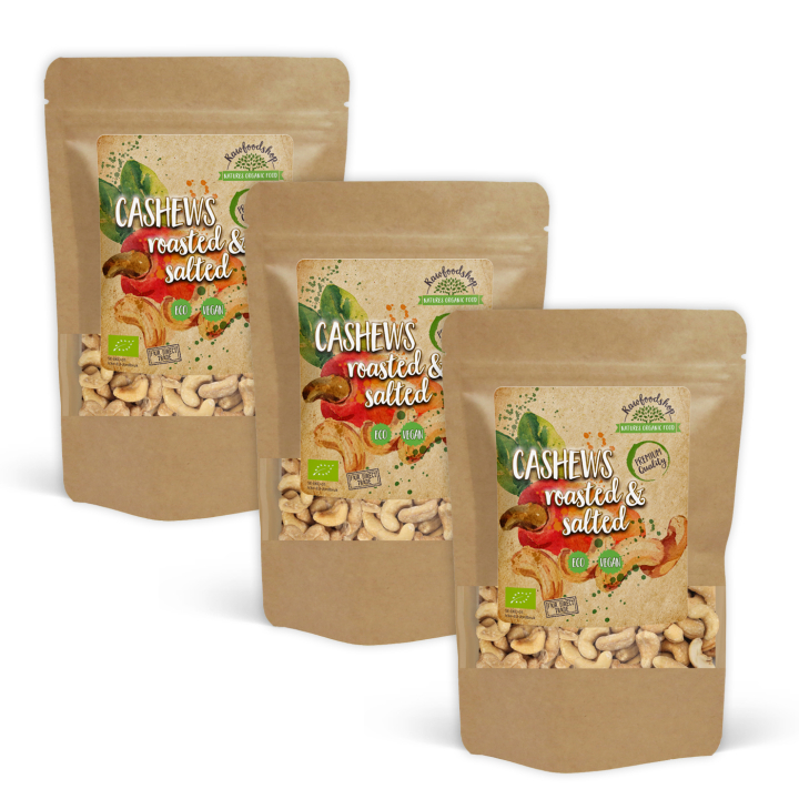 Paahdetut & Suolatut Cashewpähkinät LUOMU 1kg x 3 pakettia ryhmässä Raaka-aineet / Pähkinät / Cashewpähkinät @ Rawfoodshop Scandinavia AB (32230FT1-SET3)