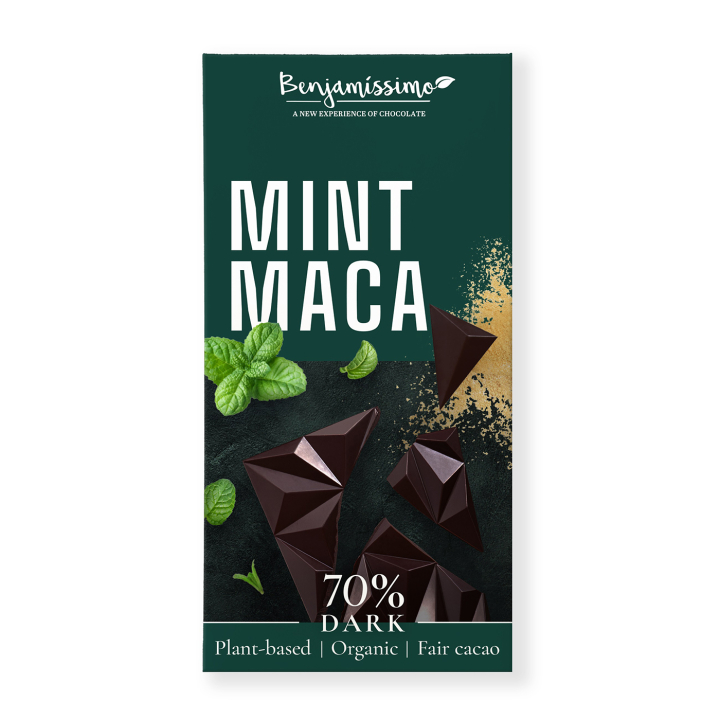 Benjamissimo Tumma Suklaa 70% Minttu & Maca 60g ryhmässä Raaka-aineet / Karkkia & Suklaata @ Rawfoodshop Scandinavia AB (3998)