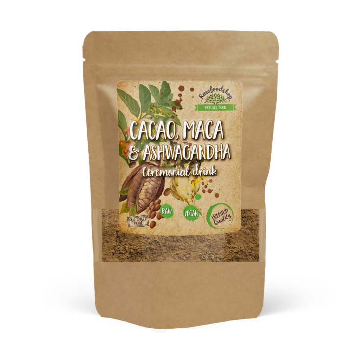 Kaakaojauhe Seremoniallinen Juoma Ashwagandhalla & Macalla 100g ryhmässä Raaka-aineet / Juomat / Sekalaista @ Rawfoodshop Scandinavia AB (AYAM121)