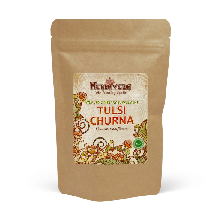 Tulsi Churna LUOMU 125g ryhmässä Terveys / Ravintolisät / Yrtit @ Rawfoodshop Scandinavia AB (HERBA26)