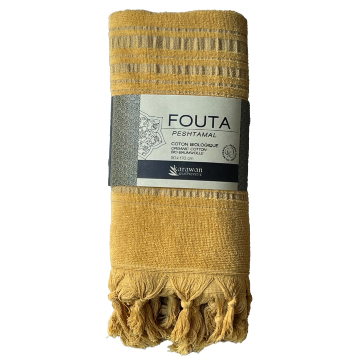 Fouta Sinapinkeltainen Ekologisesta Puuvillasta 90x170cm ryhmässä Iho & Vartalo / Valmistuneet tuotteet @ Rawfoodshop Scandinavia AB (KFO9CI)