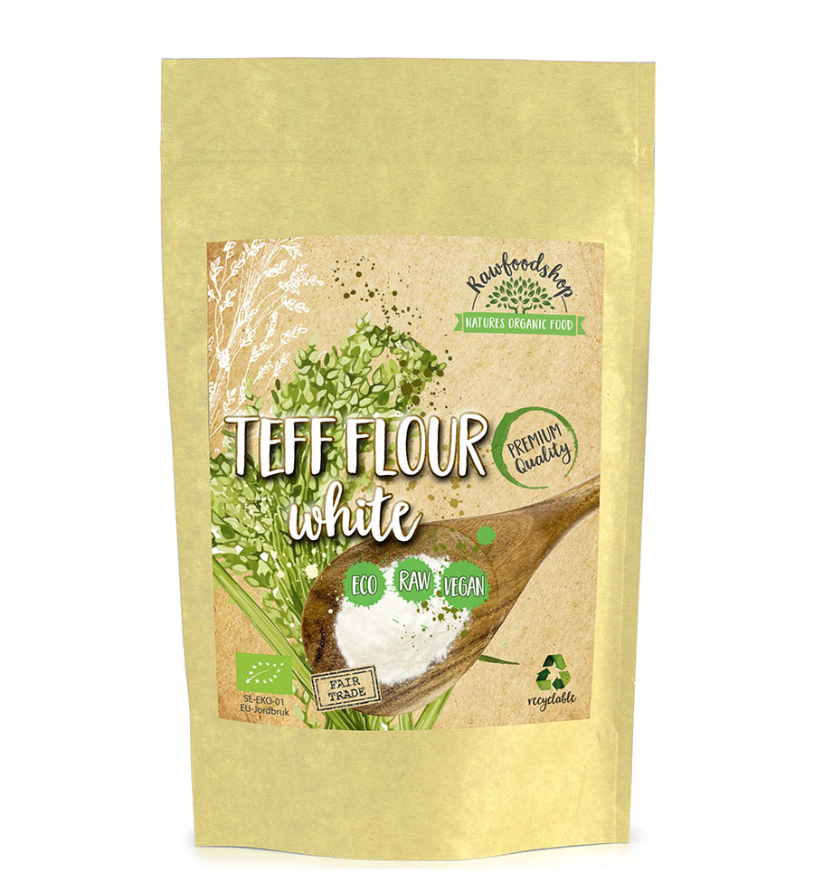 Teff-jauho Vaalea LUOMU 500g ryhmässä Hyödykkeet & Juomat / Leipominen & Ruoanlaitto / Jauhot @ Rawfoodshop Scandinavia AB (RAW0025)