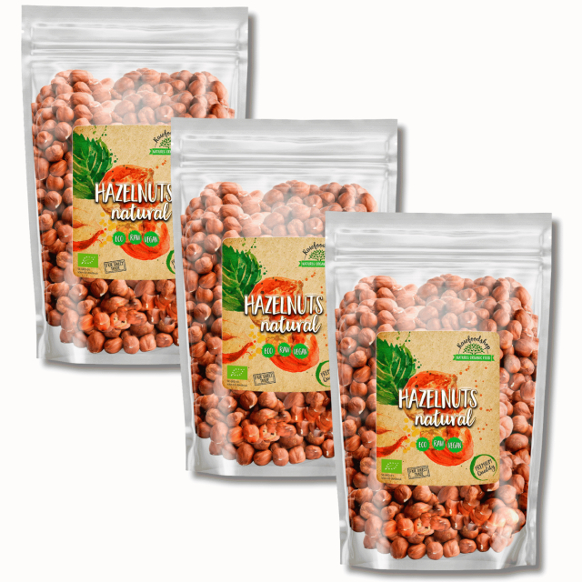 Premium-luomuhasselpähkinät RAW 1kg x 3 pakettia