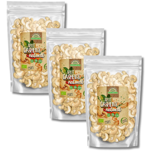 Cashewpähkinät Halkaistut RAW LUOMU 1kg x 3 pakettia